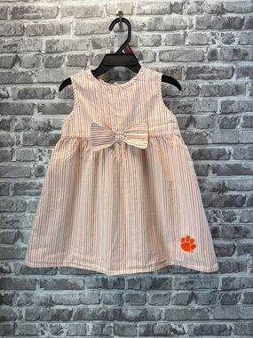 Girls Clemson Tigers Multi-Stripe Bow Front Dress